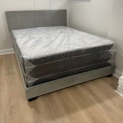 Queen Mattress Come With Bed 🛌 Frame And Free Box Spring - Free Delivery 🚚 Today To Reasonable Distance 