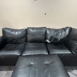 Leather Couch + Ottoman