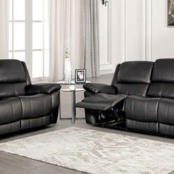 Brand New Black Leather Reclining Sofa & Loveseat 