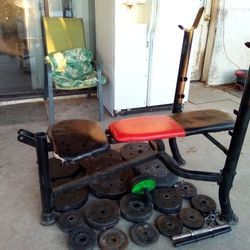 Weight bench with weights plates  only no bar / total weight 160 lb. /Hesperia CA /pick up only) $75