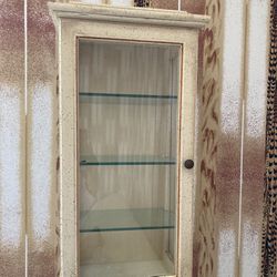 Beautiful Antique Vintage MCM Hanging Wall Or Table Top Curio Cabinet. Solid Wood.  Glass Sides,  Door & Shelves To Show Collectibles, Any Collection!