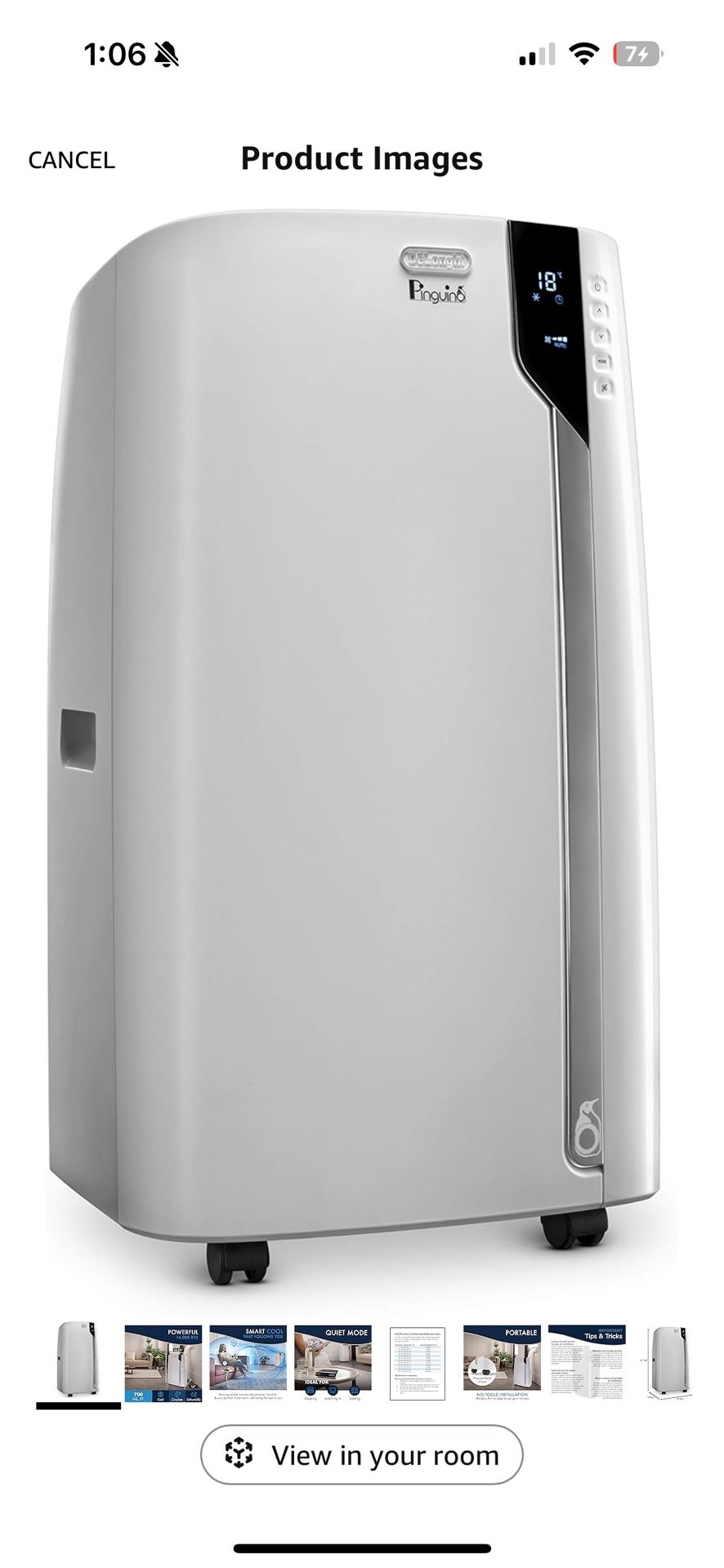 De'Longhi 14000 BTU Portable Air Conditioner