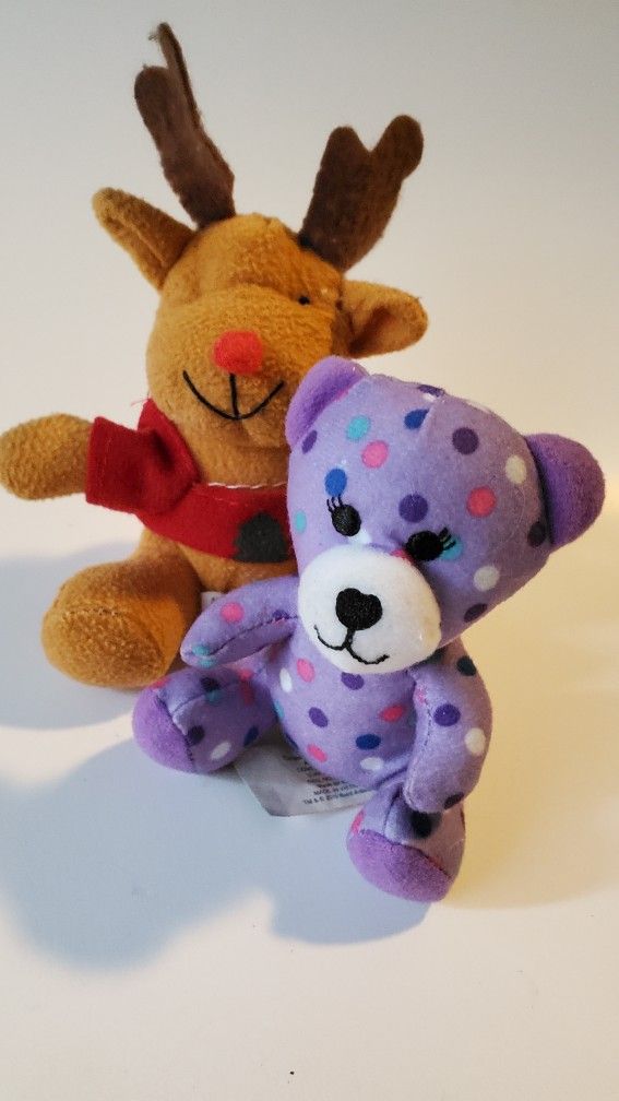 Reindeer And Cute Purple Spotted Teddy Bear Small Plush