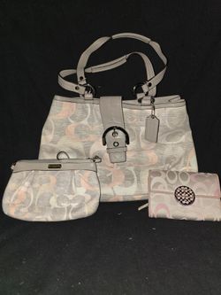 Coach purse optic gray with white and pink