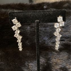 Sterling Silver Faux Diamond Earrings Pierced