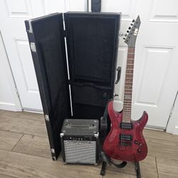 Red LTD Guitar with Stand & Practice Amp 