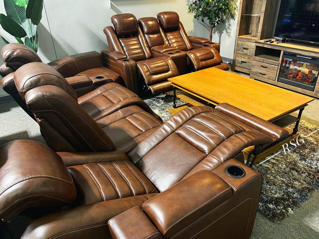 Heat And Massage System Power Reclining Brown Leather Sofa, Loveseat, Recliner, Sectional Couch ⭐Household, Lawn&Garden, Home decor, Home improvement,