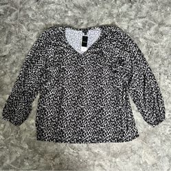 Torrid Blouse V Neck Long Puff Sleeve Top Cheetah Black Grey NWT 