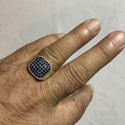 MEN’S 11 ICED BLUE GEMSTONE STERLING SILVER RING