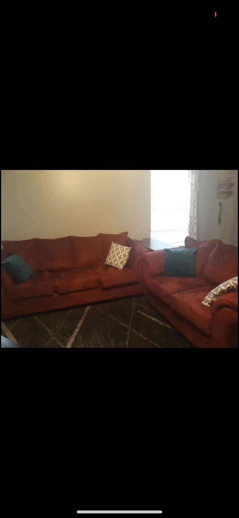 Red Microfiber Couch And Love Seat
