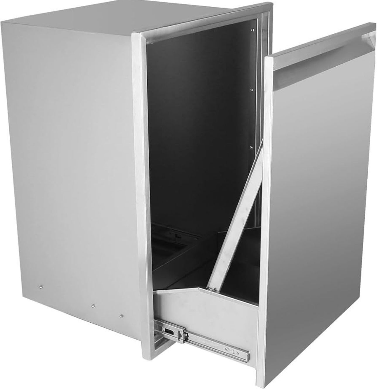 Karpevta 13.6" x 26" x 19" H Outdoor Kitchen Built-in Trash Can, Stainless Steel Outdoor Kitchen Drawers, Flush Mount, Roll-Up Trash Can Brand New (A5