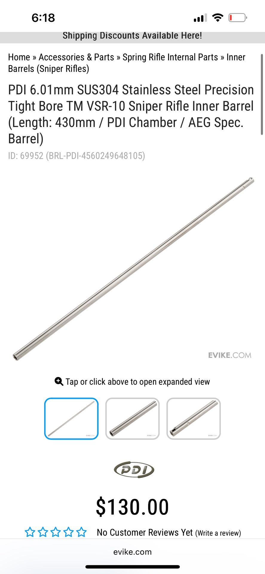 PDI 6.01mm SUS304 Stainless Steel Precision Tight Bore TM VSR-10 Sniper Rifle Inner Barrel (Length: 430mm / PDI Chamber / AEG Spec. Barrel)