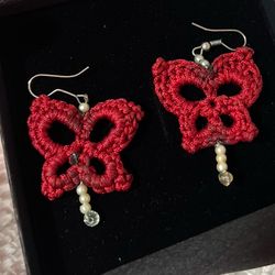 Old hand-crocheted butterfly earrings