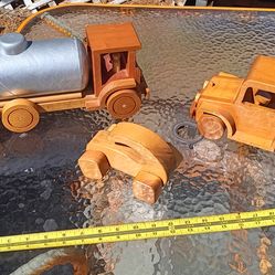 Three Wood Handmade Truck Toys