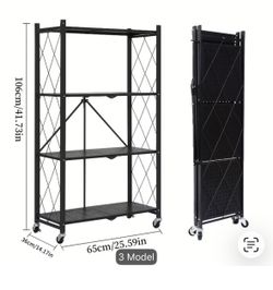 4-Tier Folding Metal Storage Shelf with Wheels
