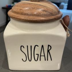 Ceramic Sugar Jar with Wooden Lid