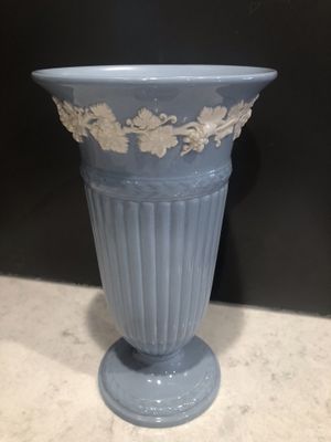 Vintage Wedgewood Blue Vase Embossed Queensware Made In