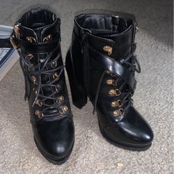 Black Leather High Heel Boots 