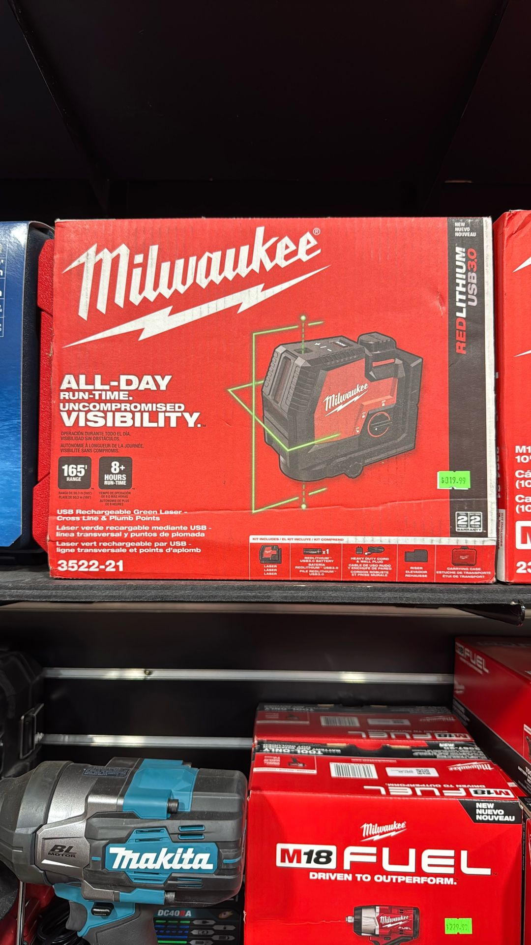 Milwaukee Green 100 ft. Cross Line and Plumb Points Rechargeable Laser Level with REDLITHIUM Lithium-Ion USB Battery and Charger