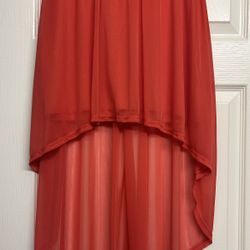 Body Central Orange Coral High-Low Pleated Skirt Lined Silky Soft Size Large 