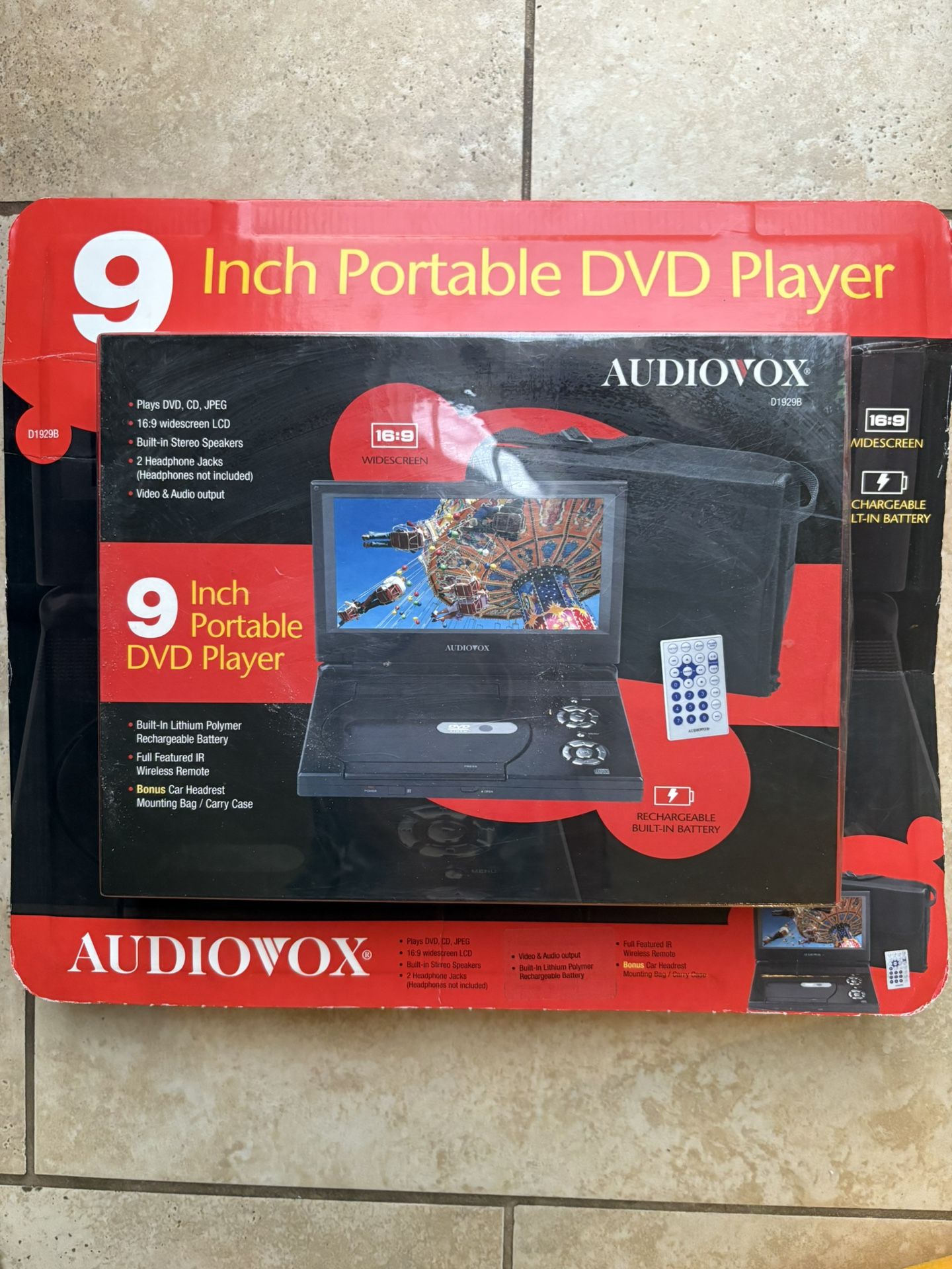 AUDIOVOX D1929B 9 inch PORTABLE DVD PLAYER BRAND NEW IN BOX RARE