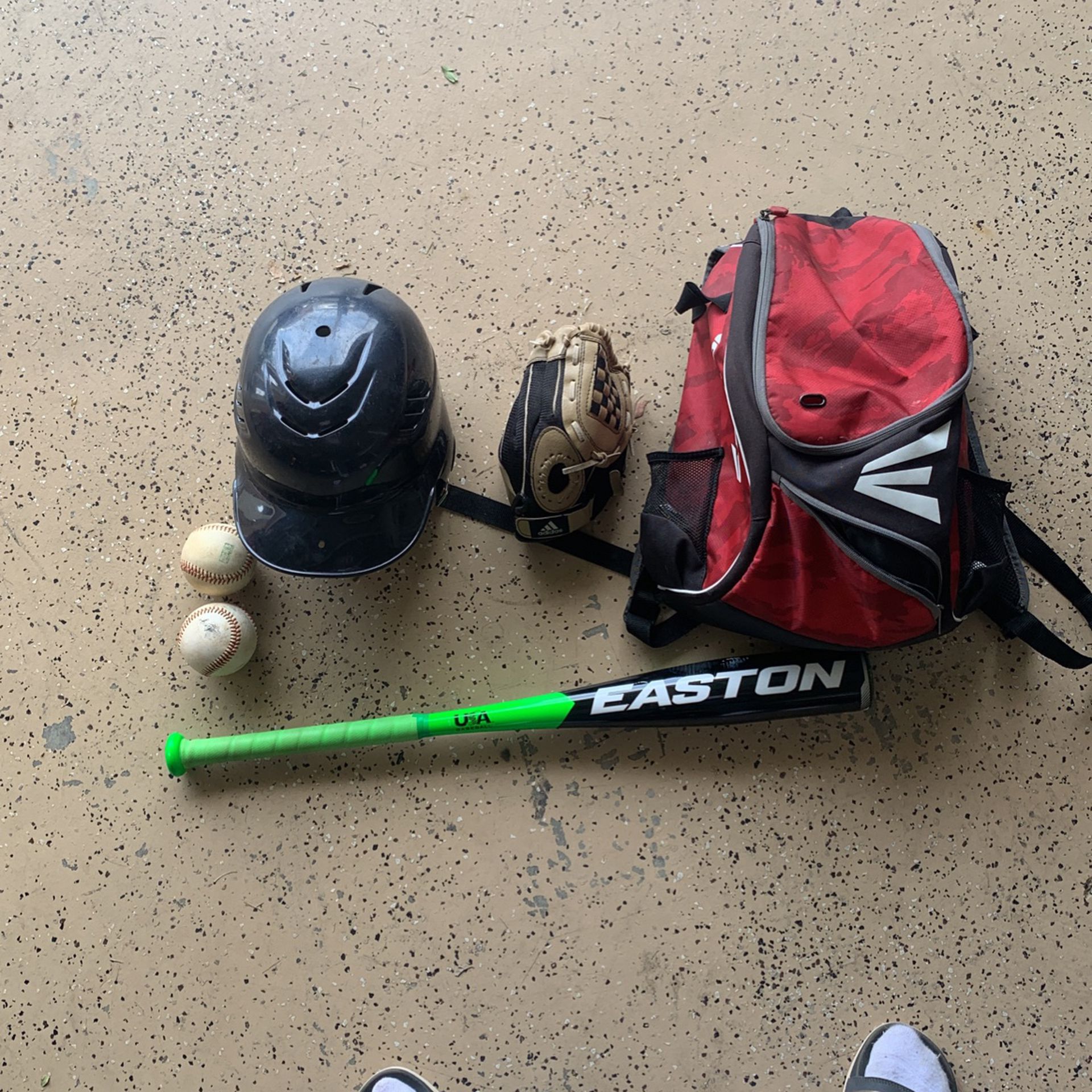 Little League Baseball Bag, Baseball Bat, Baseball Helmet, Baseball Glove Balls 