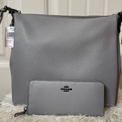 NEW Coach Shay Hobo bag grained cow leather grey