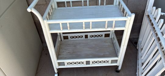 Vintage rattan rolling cart