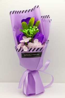 Brand New PURPLE Valentine's Day 3 Roses Soap Flower Bouquet