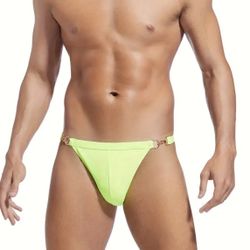 Men’s Neon yellow bikini briefs with gold hardware or buckle set of 3 size S