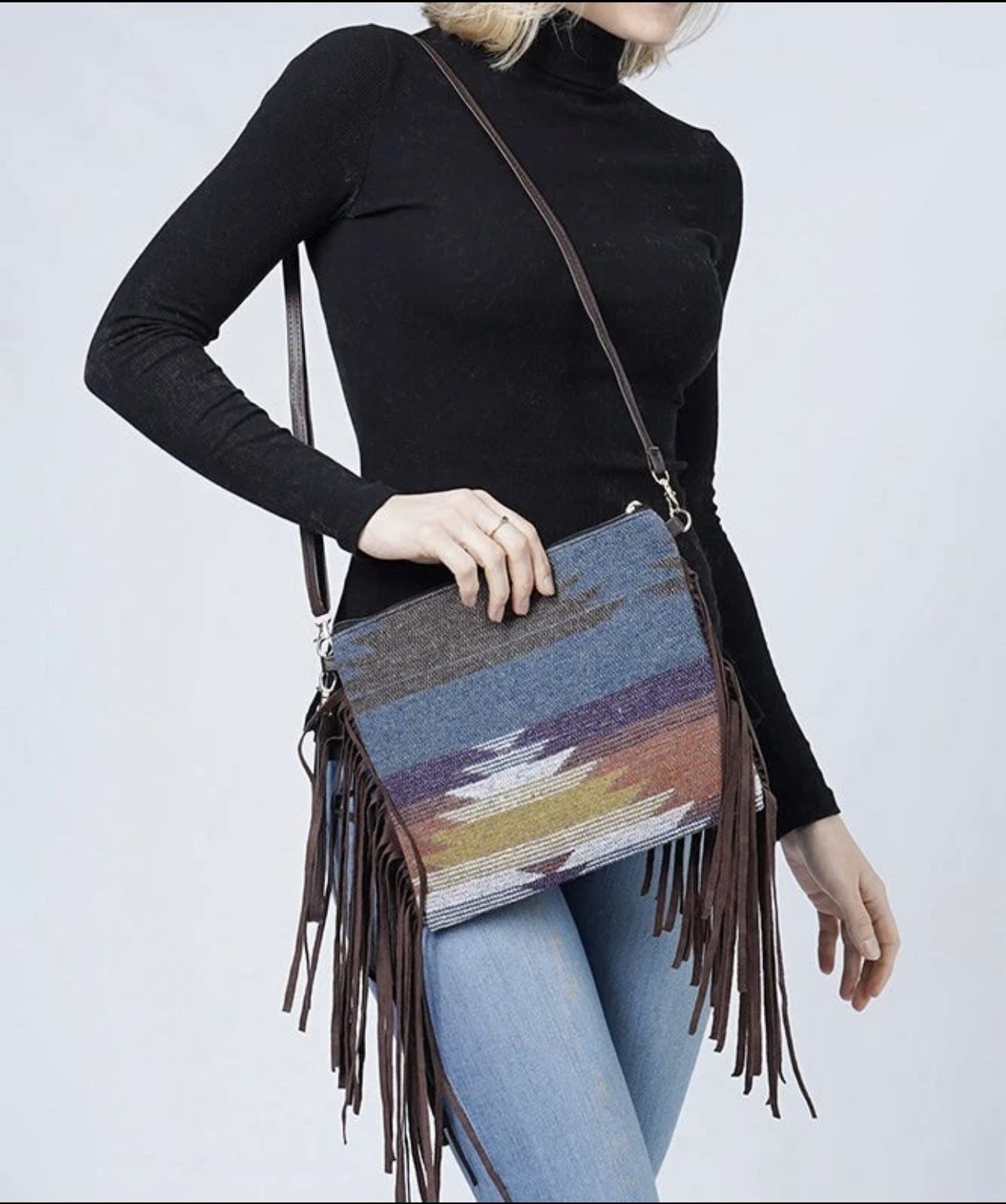 Women's Bag Aztec Pattern Crossbody with Fringe