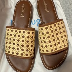 J McLaughlin Slide Sandals Leather And Wicker Summer