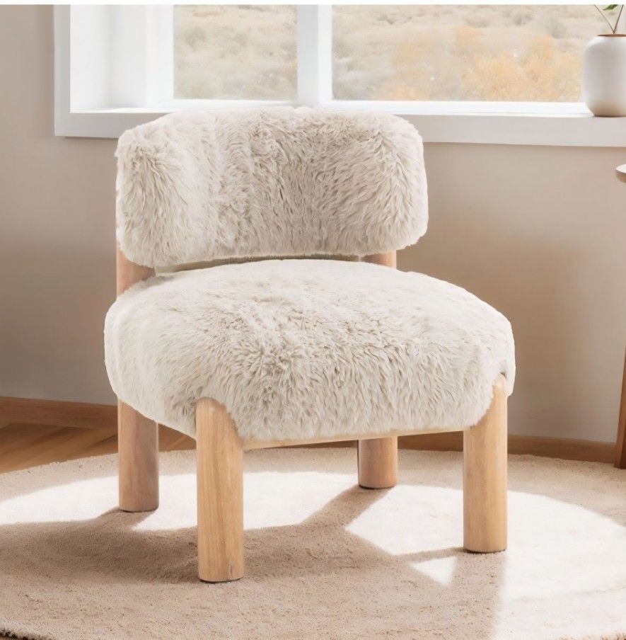 Accent Chair Taupe Fur Like Fabric. New Especial Price 