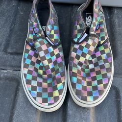 Vans Checkered Board Off the Wall Slip On Metallic Holographic Size Women 11 