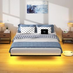 Modern LED Platform Bed Frame with Underbed Lighting and Smart Features
