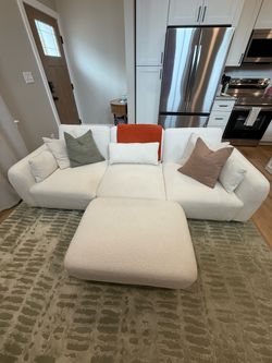 White Boucle Couch and Ottoman