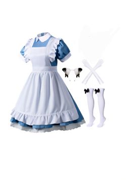 Blue and White Maid Cosplay Costume Set Size M for a slender M or a plump Small