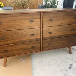 New Mid Century Dresser.  Pine Wood / Walnut Finish.  (190 Lbs).  61”x17”Dx36”H.  Free Delivery!
