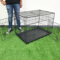 New in box $50 Double Door 36” Dog Crate Kennel Metal Folding Pet Cage Plastic Tray, 36x23x25 Inches