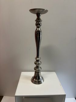 Tall Silver Metal Candlestick Holder
