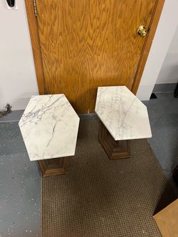 Pair of Marble Top Pedestal Side Tables