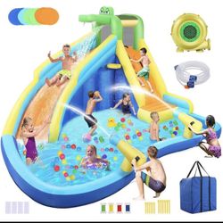 13.2' x 11.5' Crocodile Kids Inflatable Water Slides Water Bounce House Water Park with Air Blower