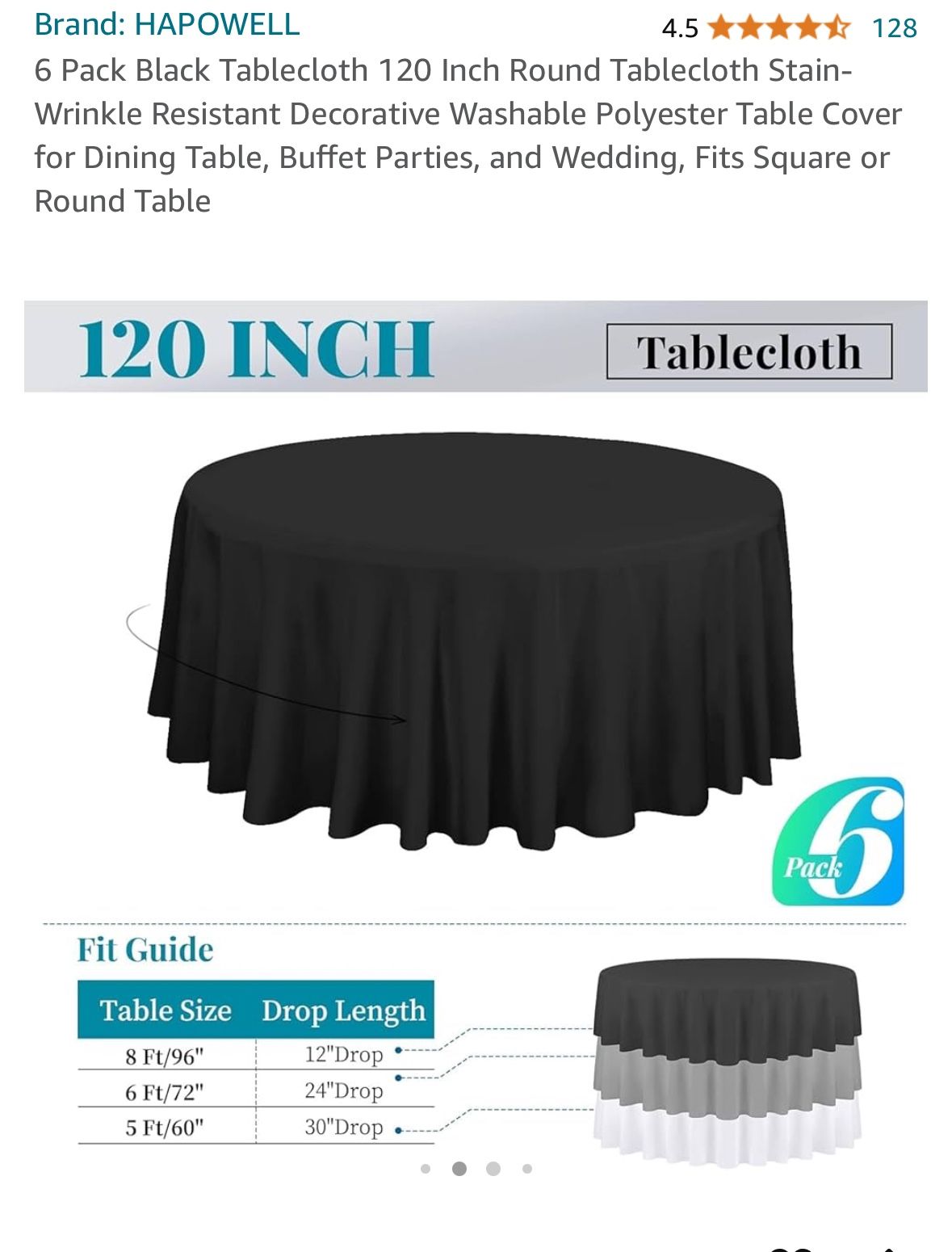 Black Round Table cover - 120 Inch
