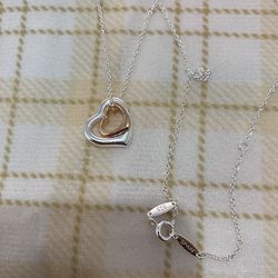 Tiffany & Co Double Heart Pendant Silver And Rose Gold Interlocking Heart-Shaped Necklace 