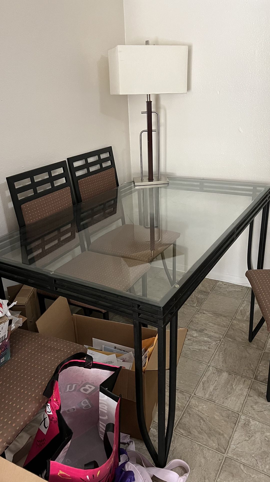 glass dining table w/6 chairs