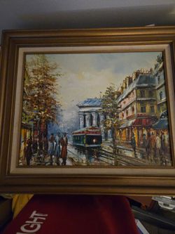 Large Framed Paris Street Scene Oil Painting on Canvas – Palette Knife Impressionist Style – 24" x 20"