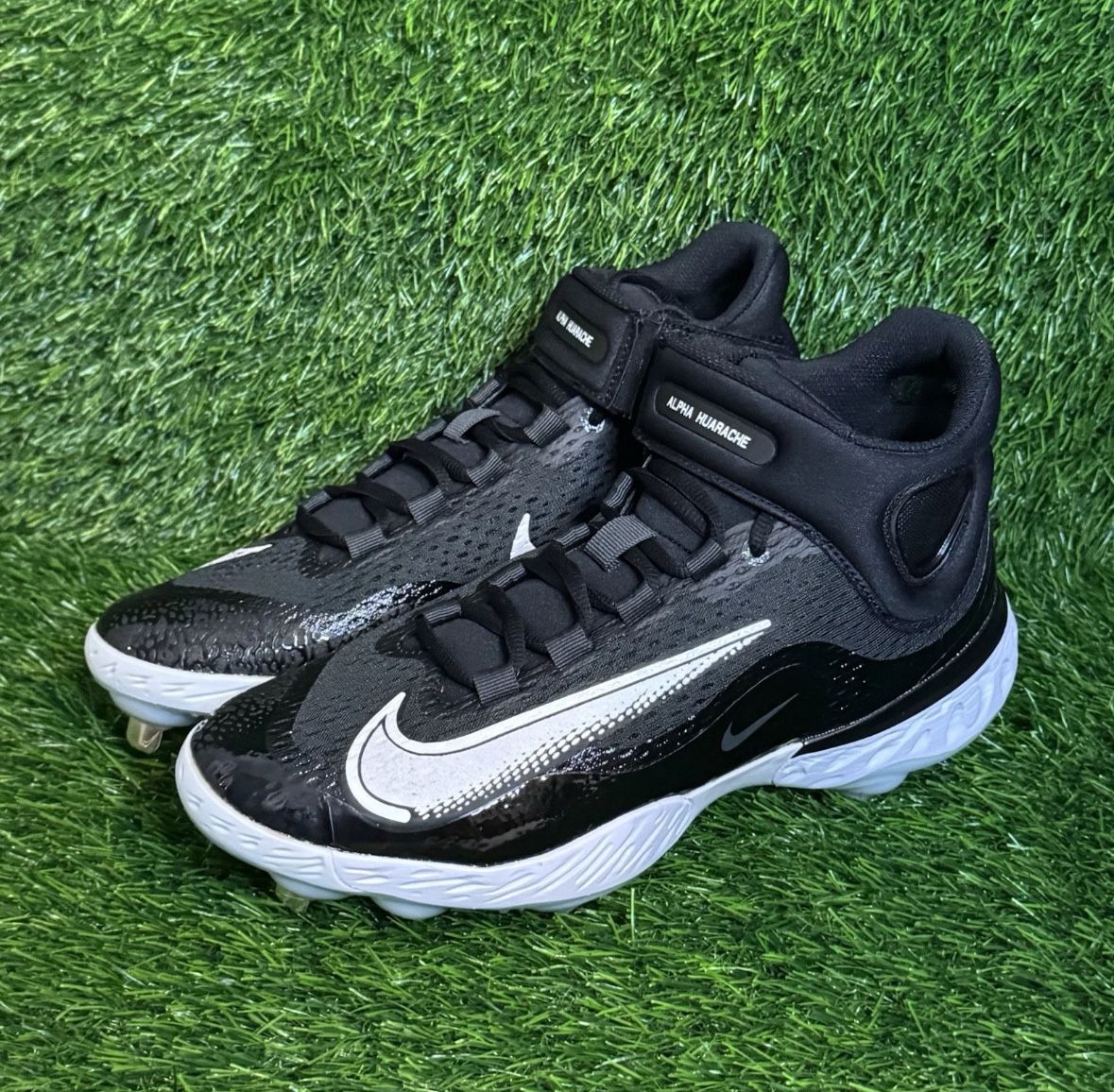 Men's Nike Alpha Huarache Elite Mid Black White Cleats DJ6520