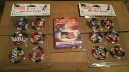 Wine Glass Charms plus LED Flashing Flag Pin