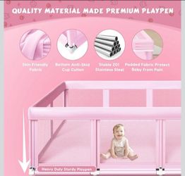 Fshibila large Baby Playpen 74"x50", Baby Girl Play Pen for Babies and Toddlers Pink, Safe Structure and Soft, Skin-Friendly Fabric with Zipper Gates
