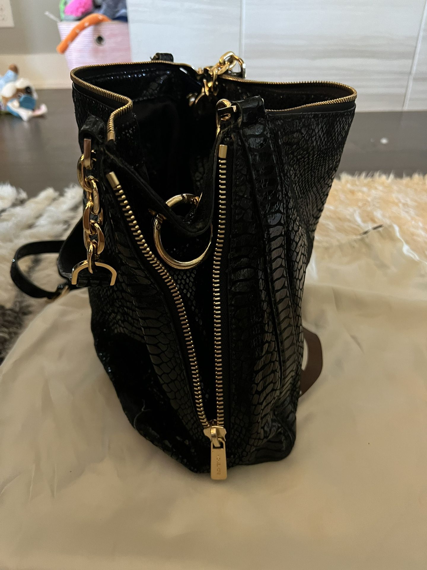 Michael Kors White Monogram Gold Chain Lilly Tote Shoulder Bag